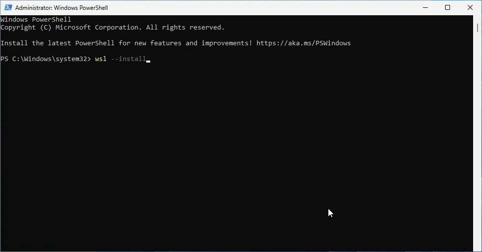 PowerShell terminal opened as administrator
